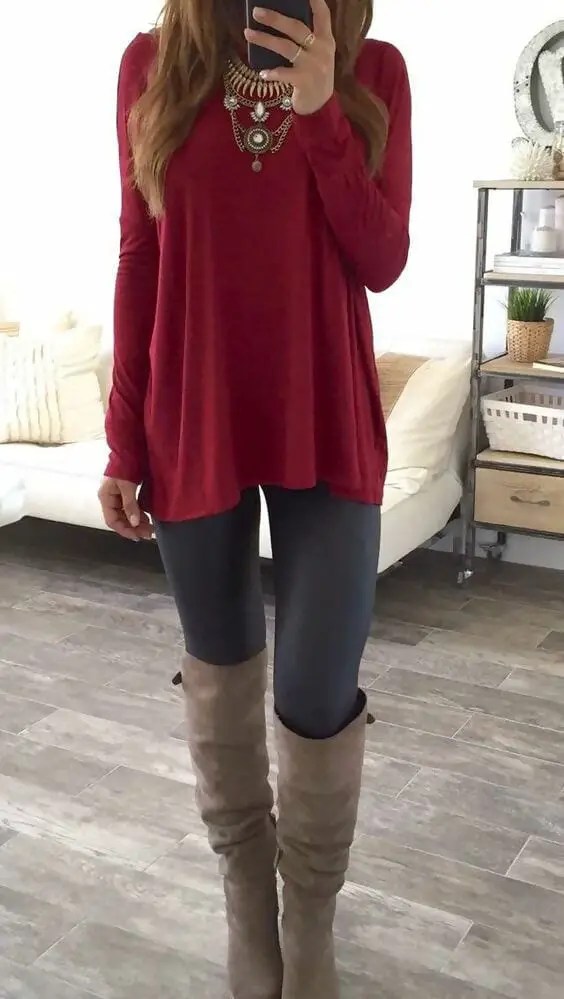 dark red leggings outfit