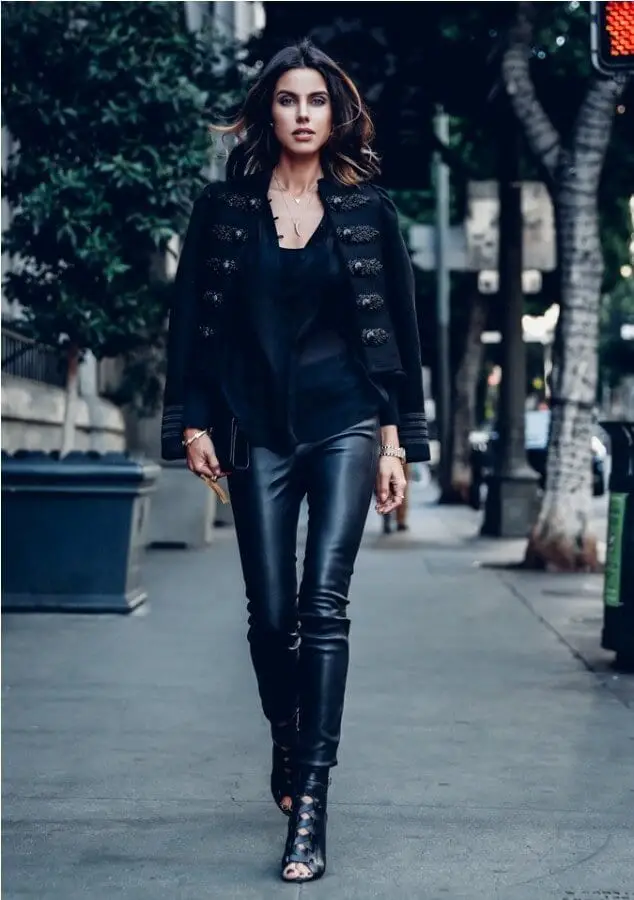 leather trousers with band jacket