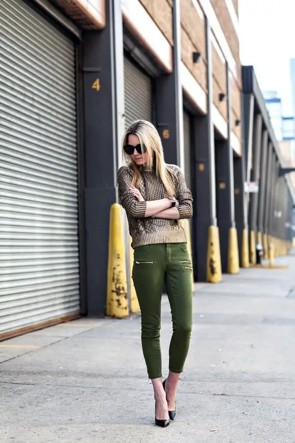 a girl with Olive green pant