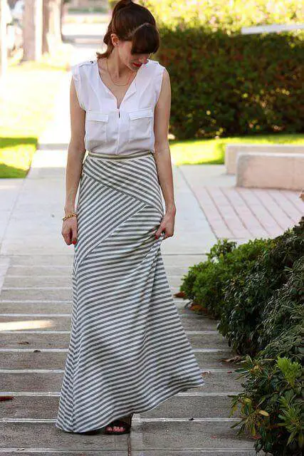 White Sleeveless Blouse with Maxi Skirt