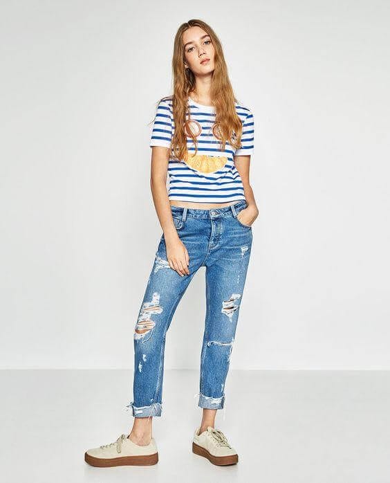 Blue and White Striped T Shirt