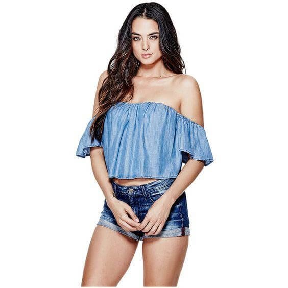 Off-the-Shoulder Chambray Shirt