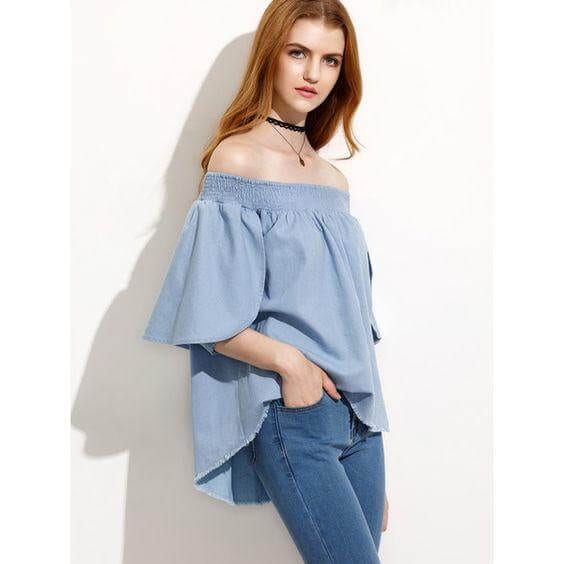 Off-the-Shoulder Chambray Shirt