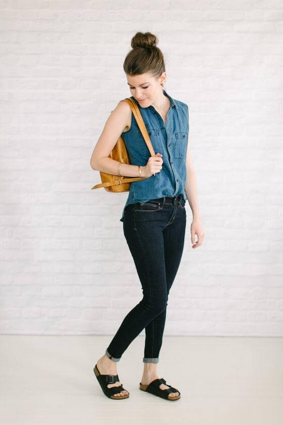 Sleeveless Chambray Blouse