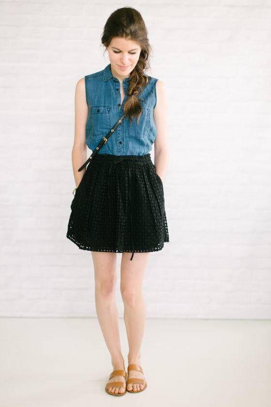 Sleeveless Chambray Blouse