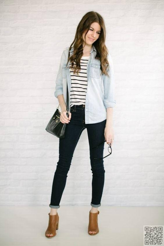 Chambray Shirt with Striped Tee