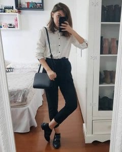 a girl with Button-down shirt