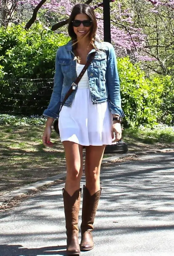 a girl with denim jacket and boot