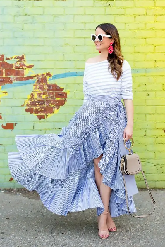 green high low skirt outfit
