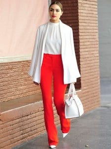 a lady with red pants