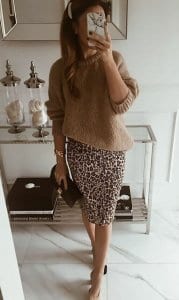 a girl with Leopard prints skirt